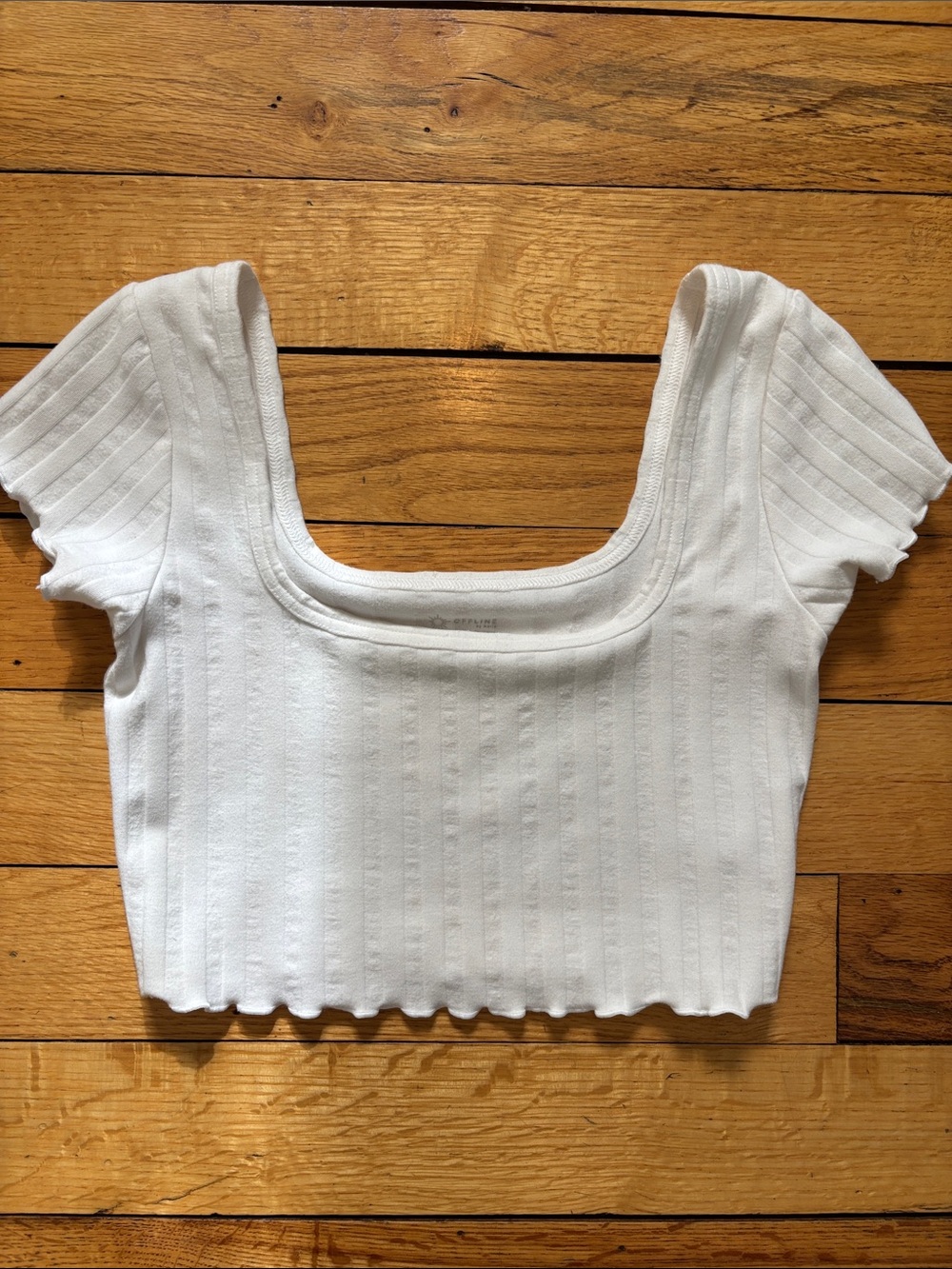 Square Neck Ribbed White Crop Top for Women